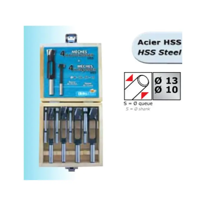 Coffret 8 mèches HSS bois Ø 8-15 mm