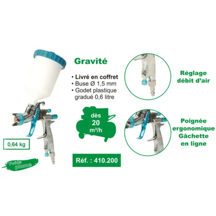 Coffret pistolet de peinture XP gravité 1,5 mm