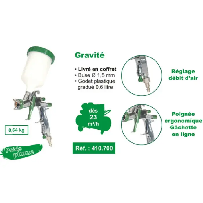 Coffret pistolet basse pression XPBP gravité 1,5 mm