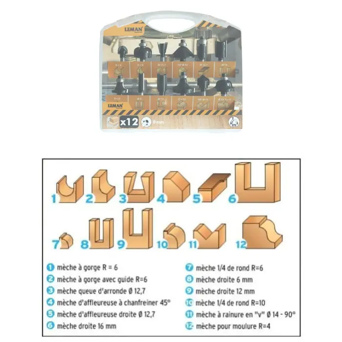 Coffret 12 mèches de défonceuse carbure
