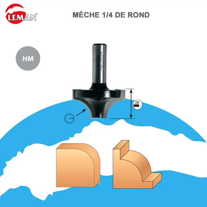 Mèche 1/4 de rond HM 2 coupes Ø 38 mm Q. 8 mm
