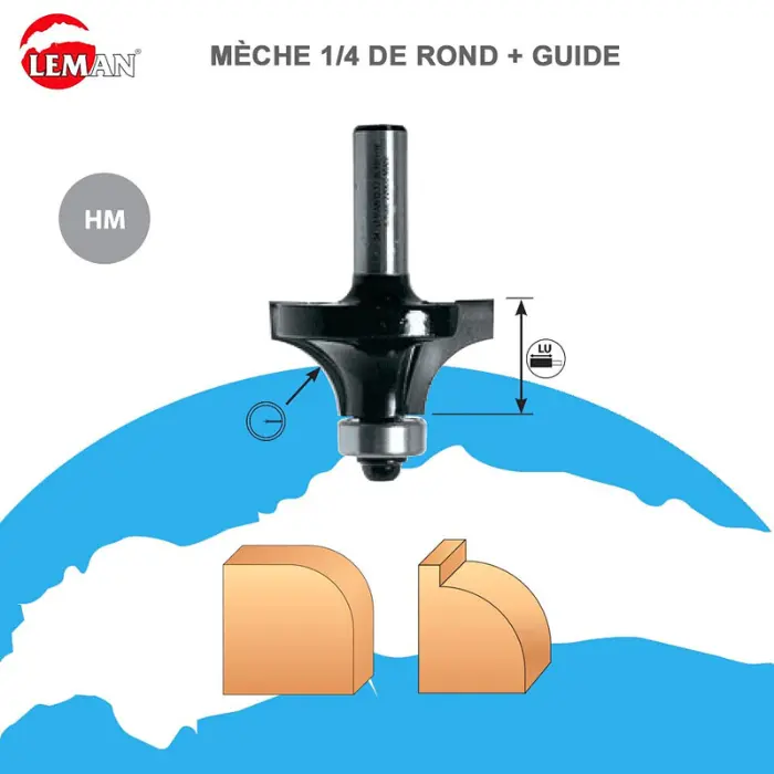 Mèche 1/4 de rond carbure Ø38 LU13 R12 queue 6