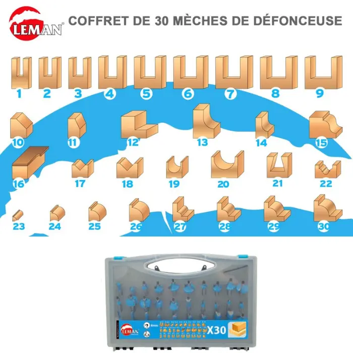 Coffret 30 mèches défonceuse carbure Q. 8 mm