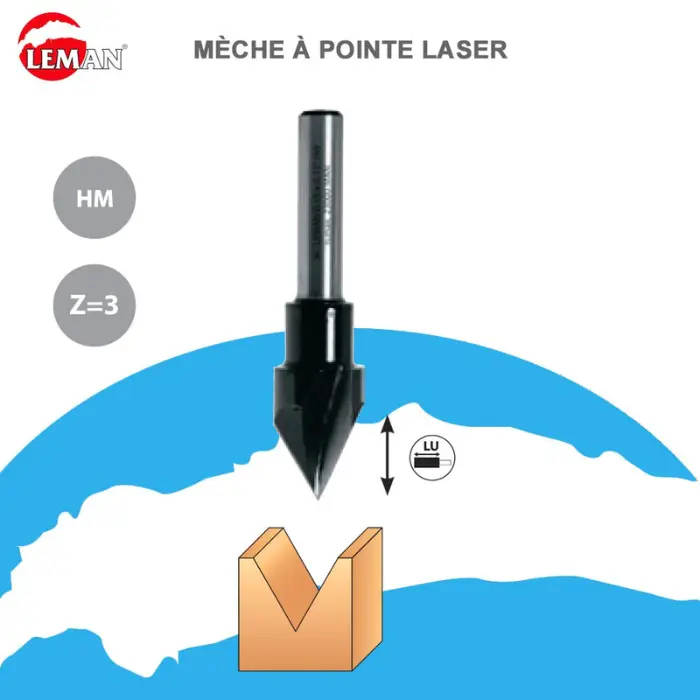 Mèche à écrire 60° HSS 3 coupes Ø 15 mm queue 8 mm
