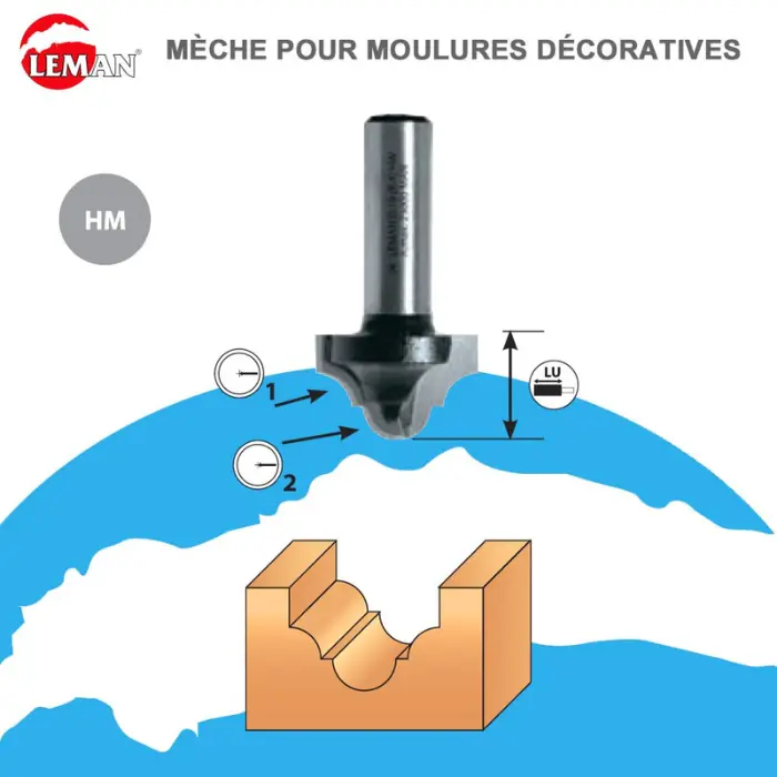 Mèche profil moulures HM 2 coupes Ø 19 mm