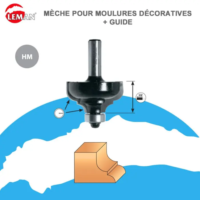 Mèche profil moulures HM Ø 29 mm + guide billes