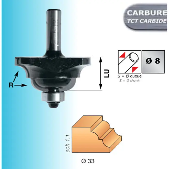 Mèche profil moulures HM Ø43 mm Q.8 mm