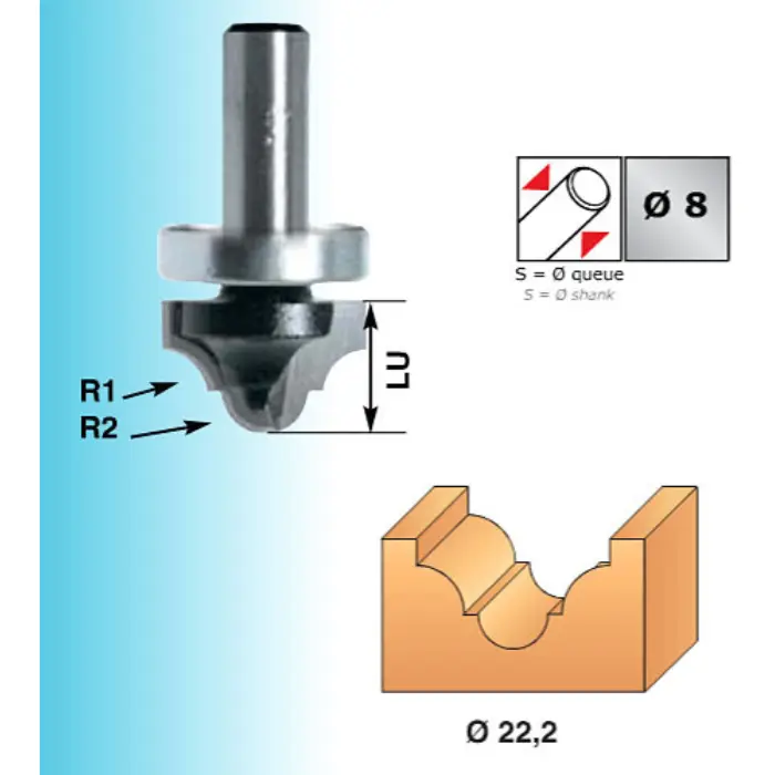 Mèche profil moulures HM Ø22 mm Q.8 mm