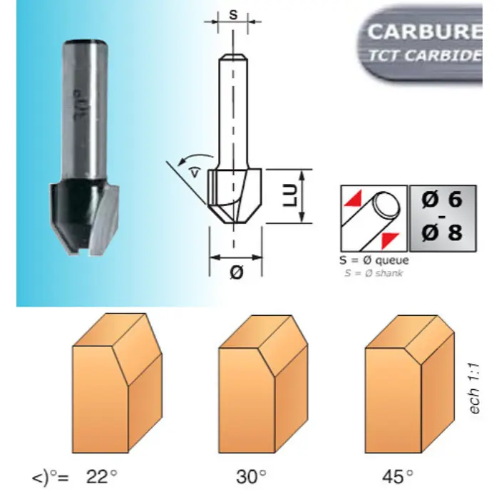 Mèche d'affleureuse combinée HM Ø 12 LU 13 30° Q6