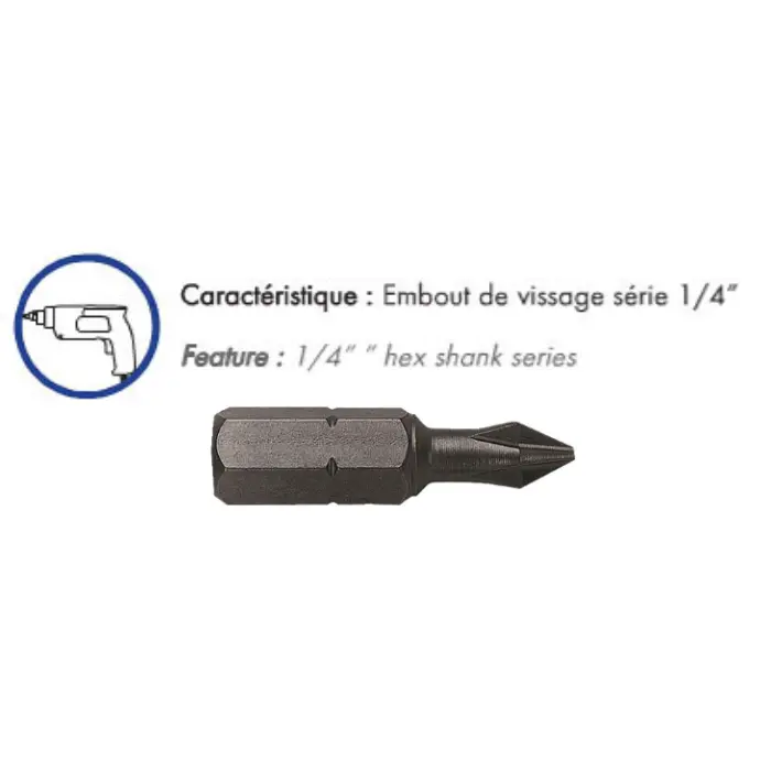Embout Phillips PH2 1/4" 25 mm - lot de 10
