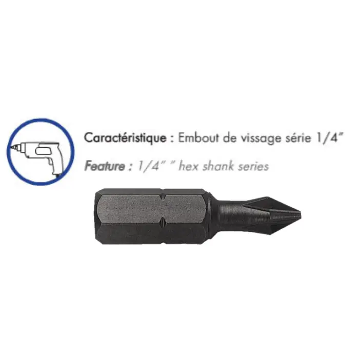 Embout Pozidriv PZ1 1/4" 25 mm - lot de 10