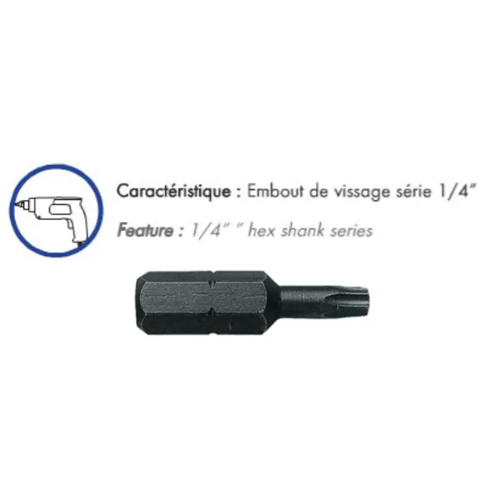 Embouts Torx T25 1/4" 25 mm - pochette 10 pcs