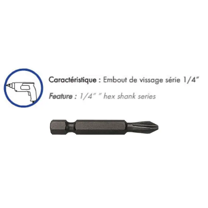 Embouts PZ1 1/4" 50 mm - pochette 10 pcs