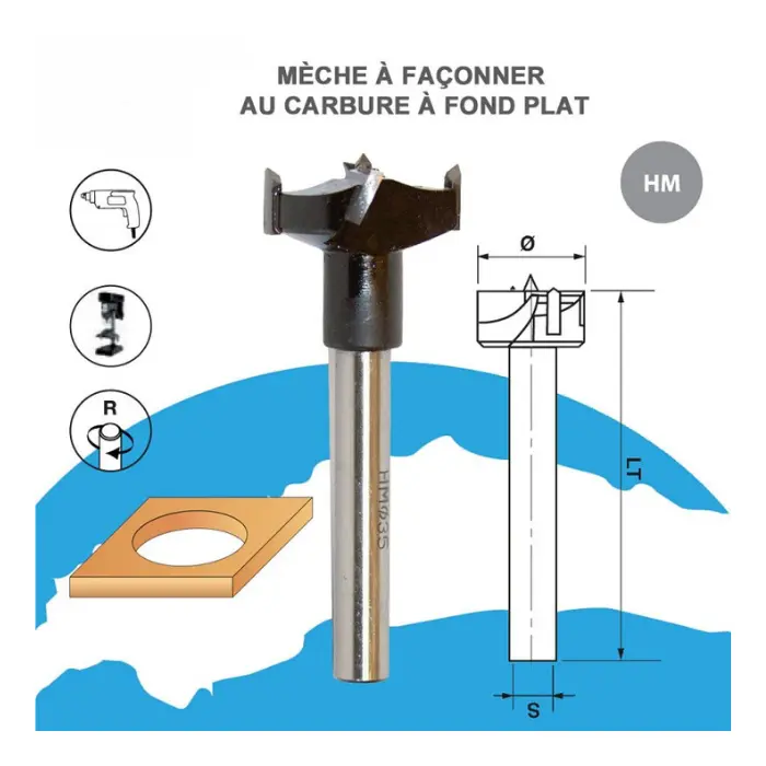Mèche à façonner carbure fond plat Ø20 mm
