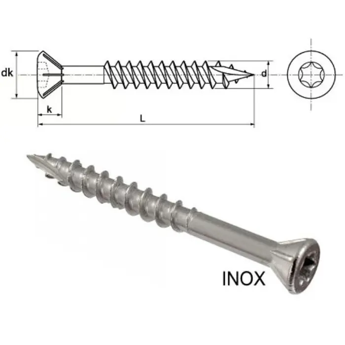 Vis terrasse tête fraisée réduite 6 lobes 5×60 mm