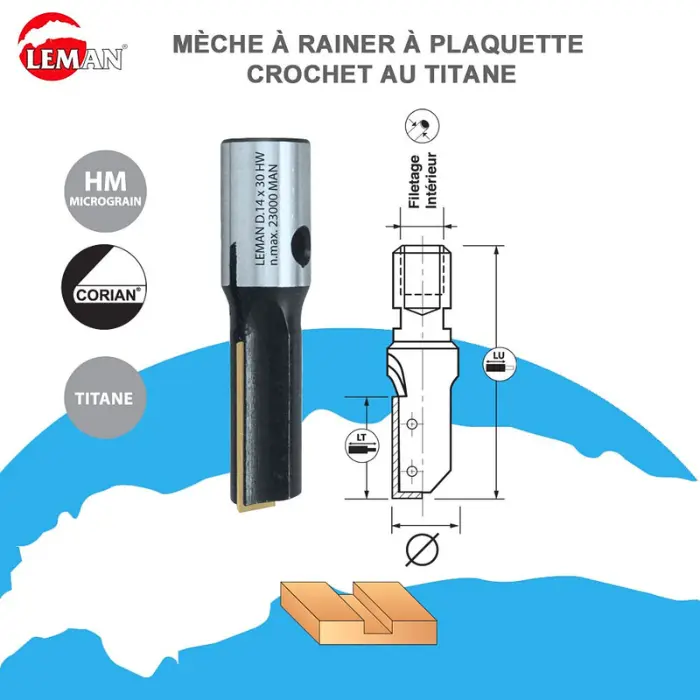 Mèche à rainer à plaquette Ø 14 mm queue M10 type Scheer