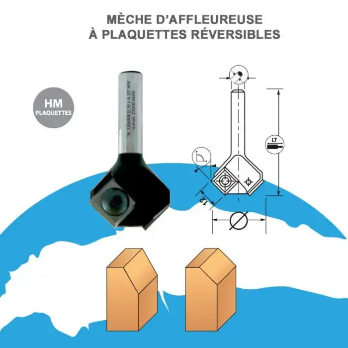 Mèche d'affleureuse HM 30° Ø 26 mm, queue 8 mm