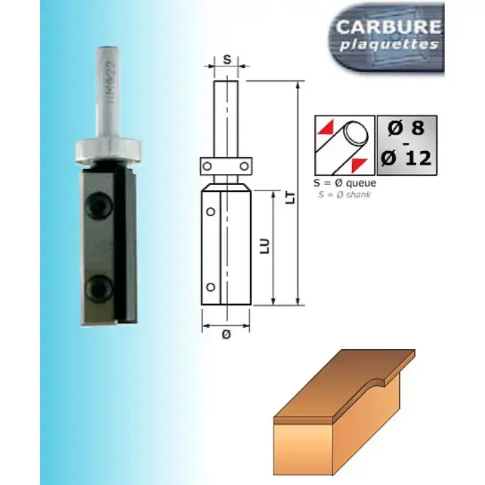 Mèche d'affleureuse HM guide supérieur Ø 19 mm Q.8