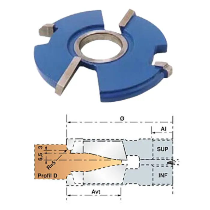 Fraise plate-bande Ø180 dessus profil D Al50 Z2+2 HM
