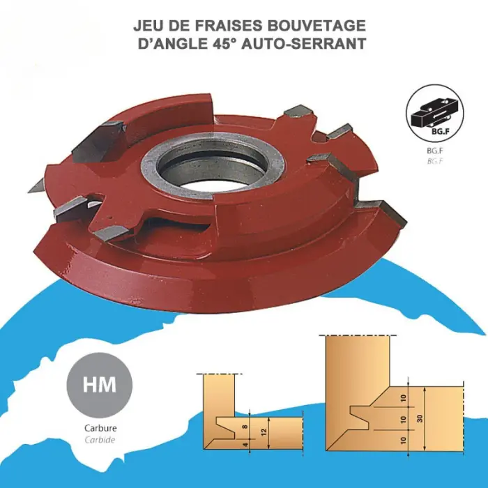 Jeu de 2 fraises bouvetage d'angle 45° Ø180 mm al. 50