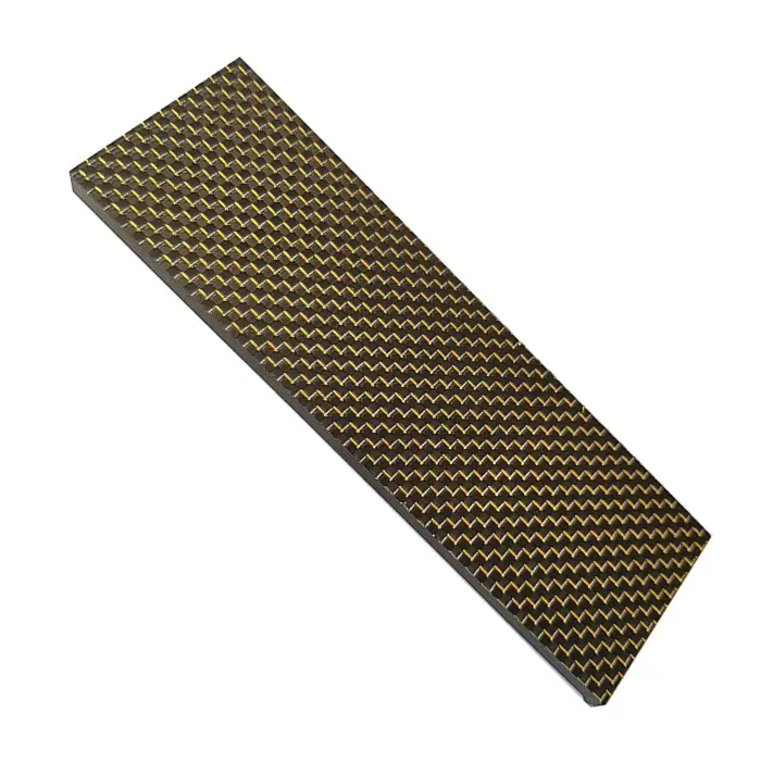 Plaquette fibre de carbone tissée fil bronze/inox 120×40×6 mm