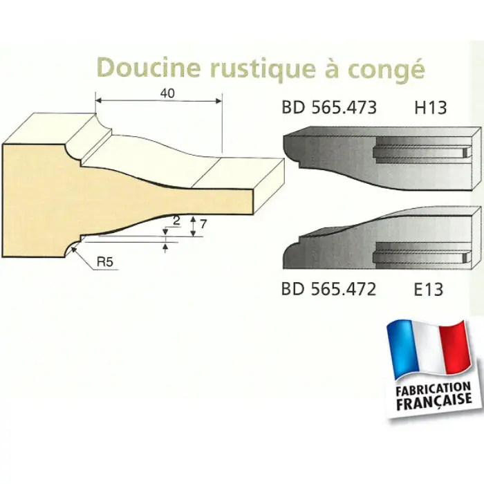 Couteaux plate-bande doucine rustique à congé, travail par dessous