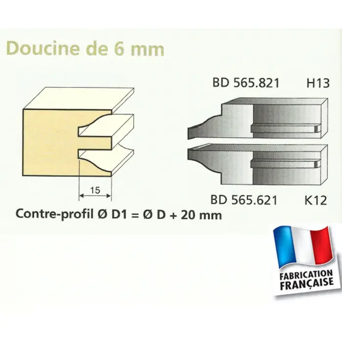 Couteaux contre-profils Doucine 6 mm inférieur