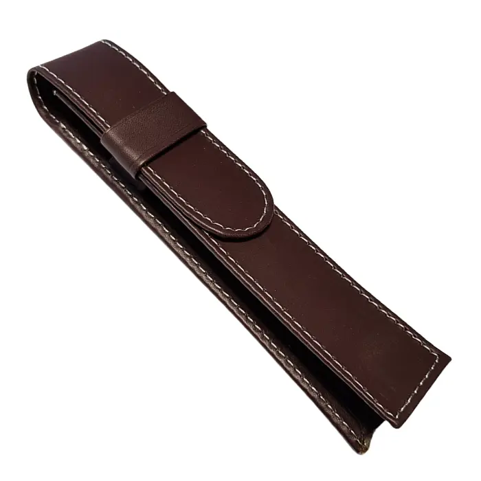 Étui simili cuir marron pour 1 stylo