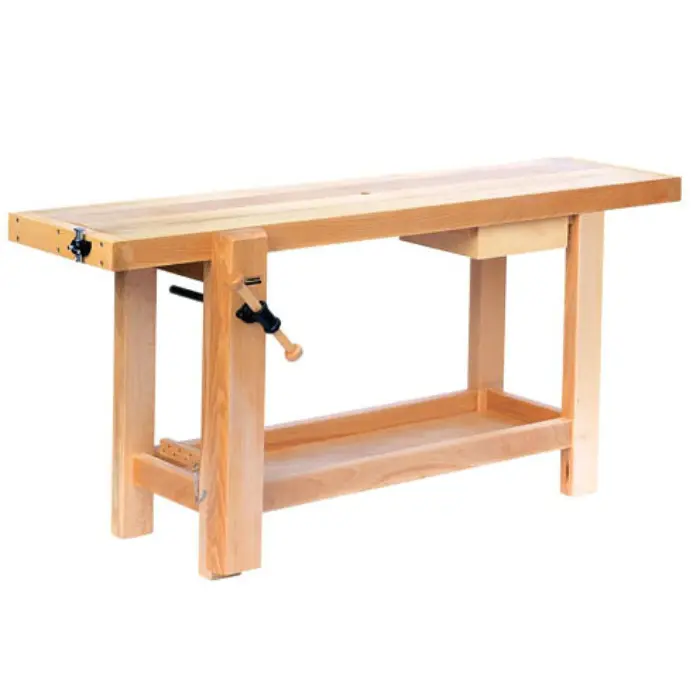 Établi menuisier hêtre massif 2400 × 500 mm presse verticale