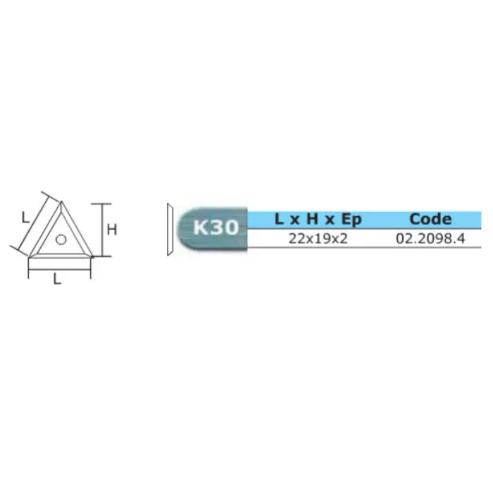 Araseur réversible carbure K30 triangle 3 coupes 22×19×2 mm