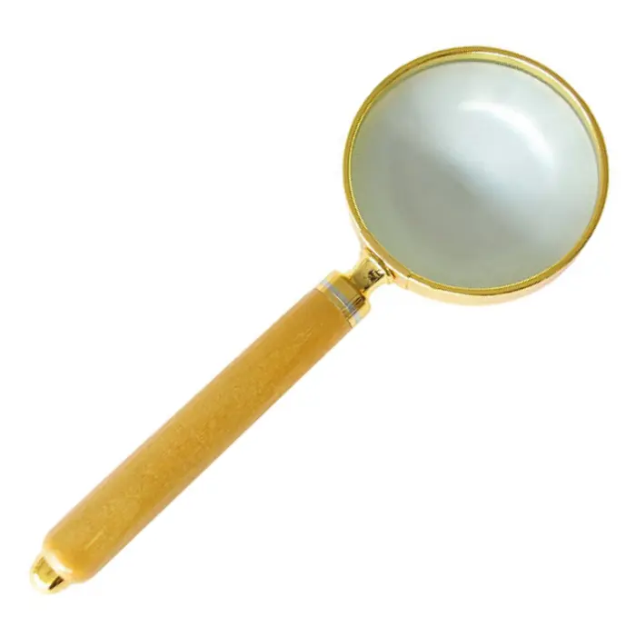 Loupe à manche dorée 3× lentille Ø63 mm tube Ø7 mm