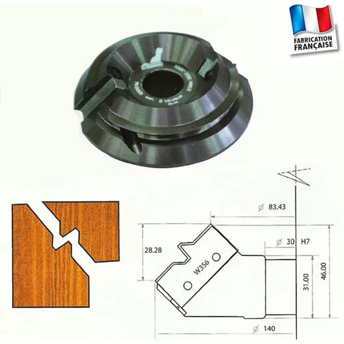 Porte-outils bouvetage d'angle 45° Ø140 Al30 Z2