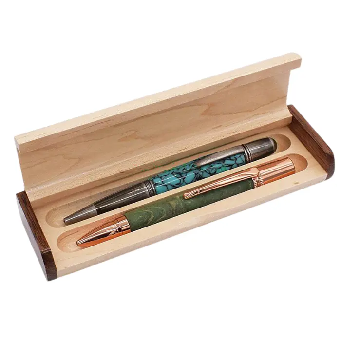 Écrin pour 2 stylos érable vernis et bois foncé