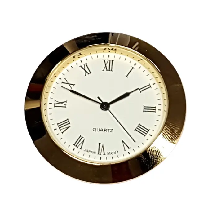 Pendule à quartz à encastrer Ø 50 mm · métal doré