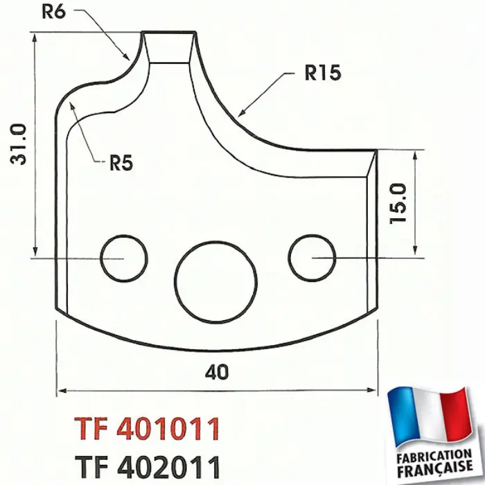 Jeu de 2 fers de toupie profilés Ht 40 mm ép. 4 mm