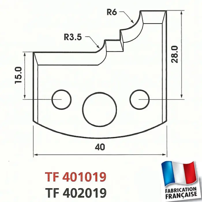 Jeu de 2 fers de toupie profilés Ht 40 mm ép. 4 mm