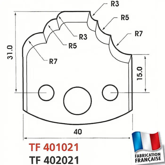 Fers de toupie congés/quart-de-rond n°021 Ht 40 mm ép. 4 mm