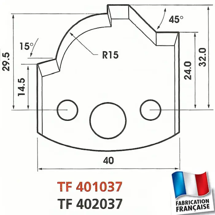 Jeu de 2 fers demi-rond Ht 40 mm ép. 4 mm