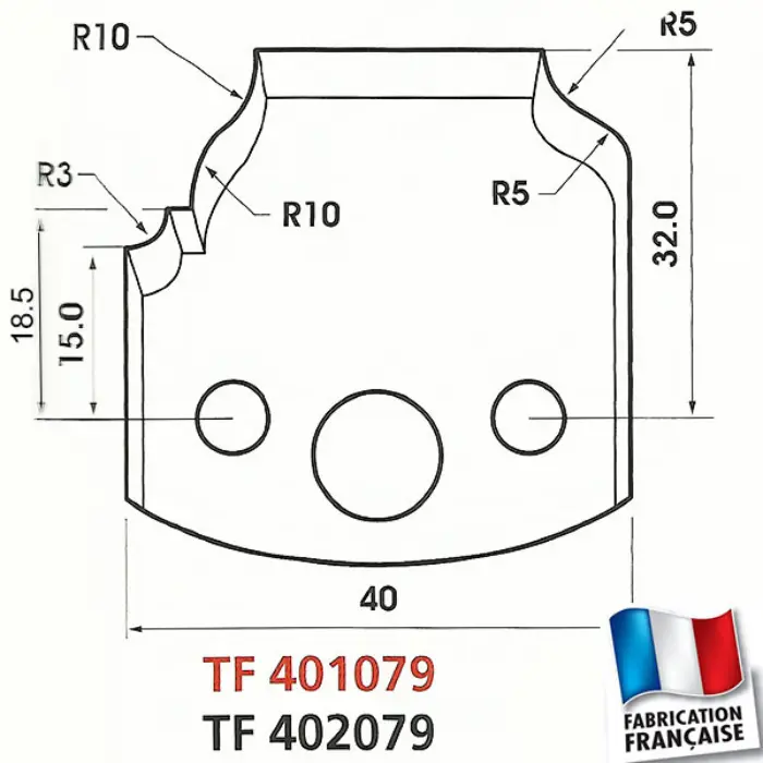 Fers de toupie enture 4 mm Ht 40 mm
