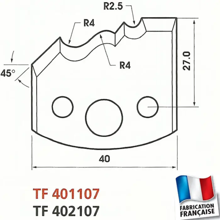 Fers de toupie profilés H 40 mm ép. 4 mm